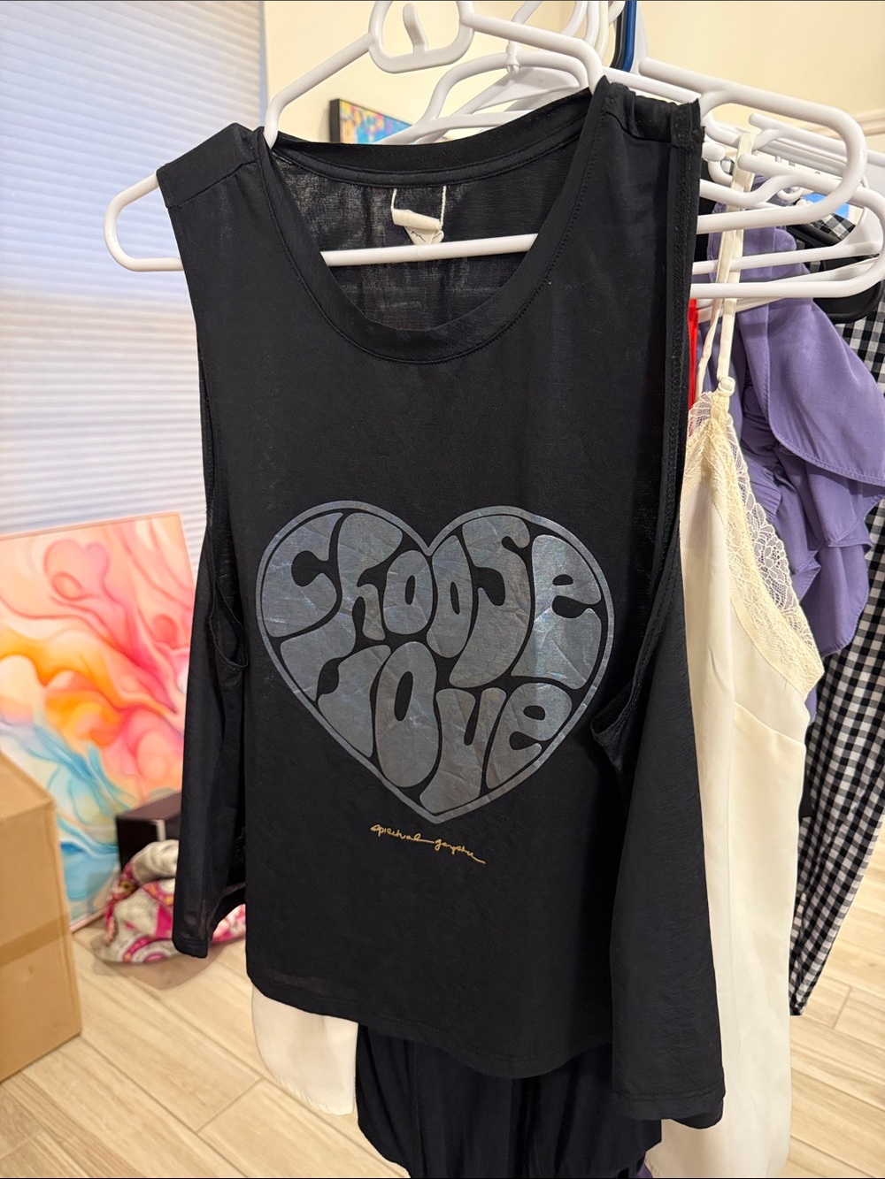 Spiritual Gangster Black Tank Top with Gray Heart "Choose Love" Graphic
